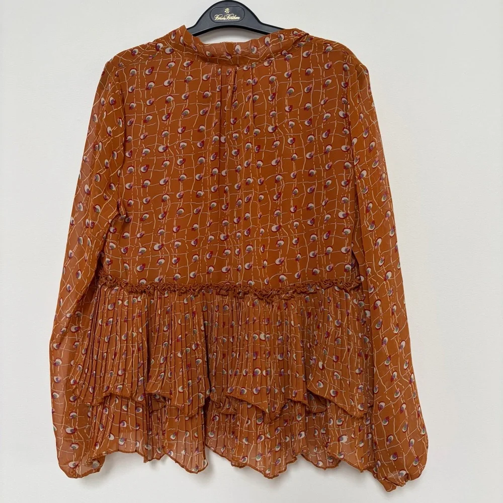 Blushing Heart Ruffle High neck Tied Blouse Size Large Rust Color - Picture 7 of 9